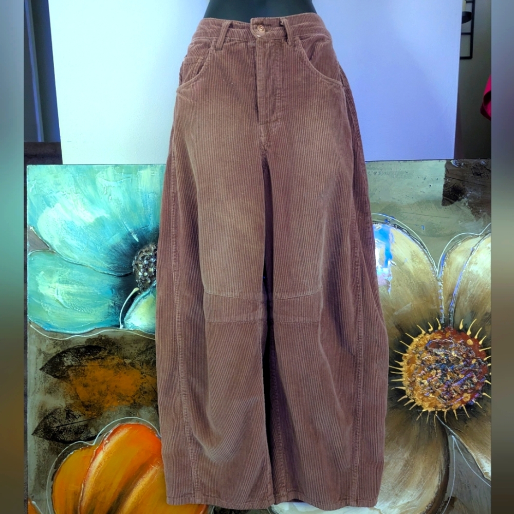 We The Free Good Luck Mid Rise Barrel Cords Sz 27 EUC Free People Anthropologie